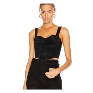GRLFRND Black Denim Cropped Back Zipper Maria Top All The Stars Size Large